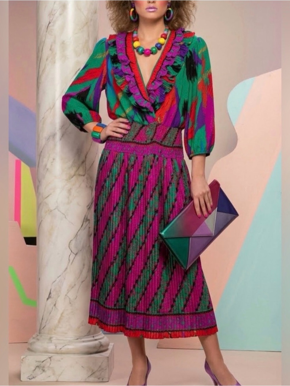 Vintage 80’s Assorti for Susan Freis chiffon midi dress